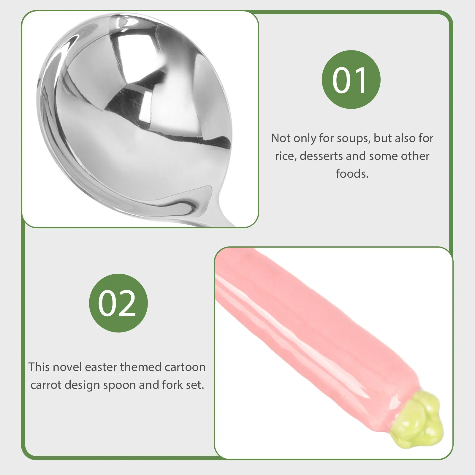 

2Pcs Children's Easter Fork Spoon Cartoon Carrot Flatware Set Kid Tableware for Soup Rice Dessert Children Spoon Fork