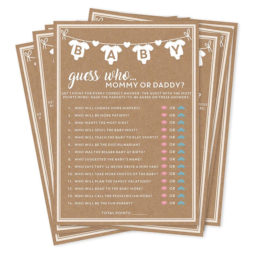 

Baby Shower Games for Girl or Boy, 50 pcs Mommy or Daddy Guess Who Game, Fun Activity Cards, Gender Neutral, Baby Shower Ideas