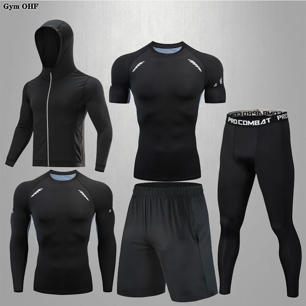 Rashguard Men\'s Running Fitness Training Tight Sports Suit Men\'s Running Sports Set Gym Slow Running Compression Suit Men\'s Set