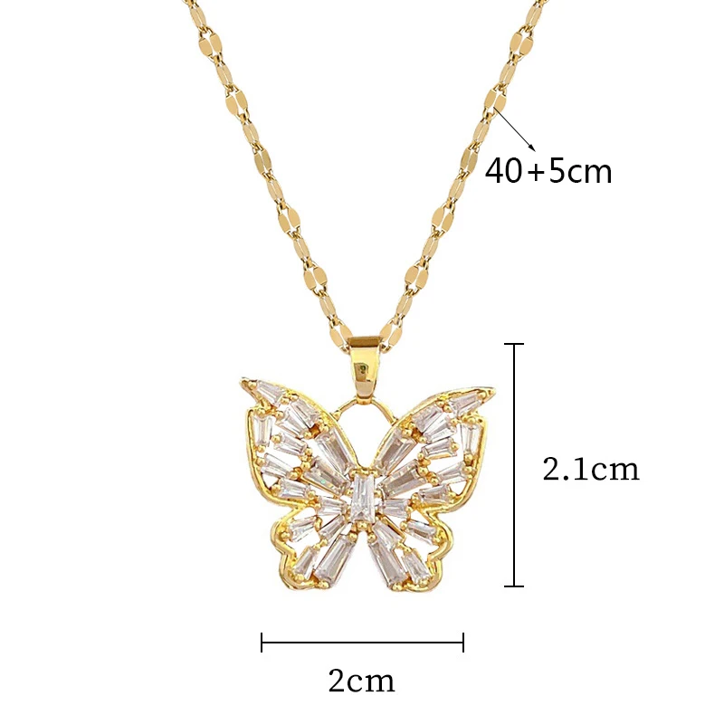 MEYRROYU 316L Stainless Steel Necklace Golden Butterfly Zircon Shiny Pendant Clavicle Accessories For Women Gifts Jewelry Bijoux