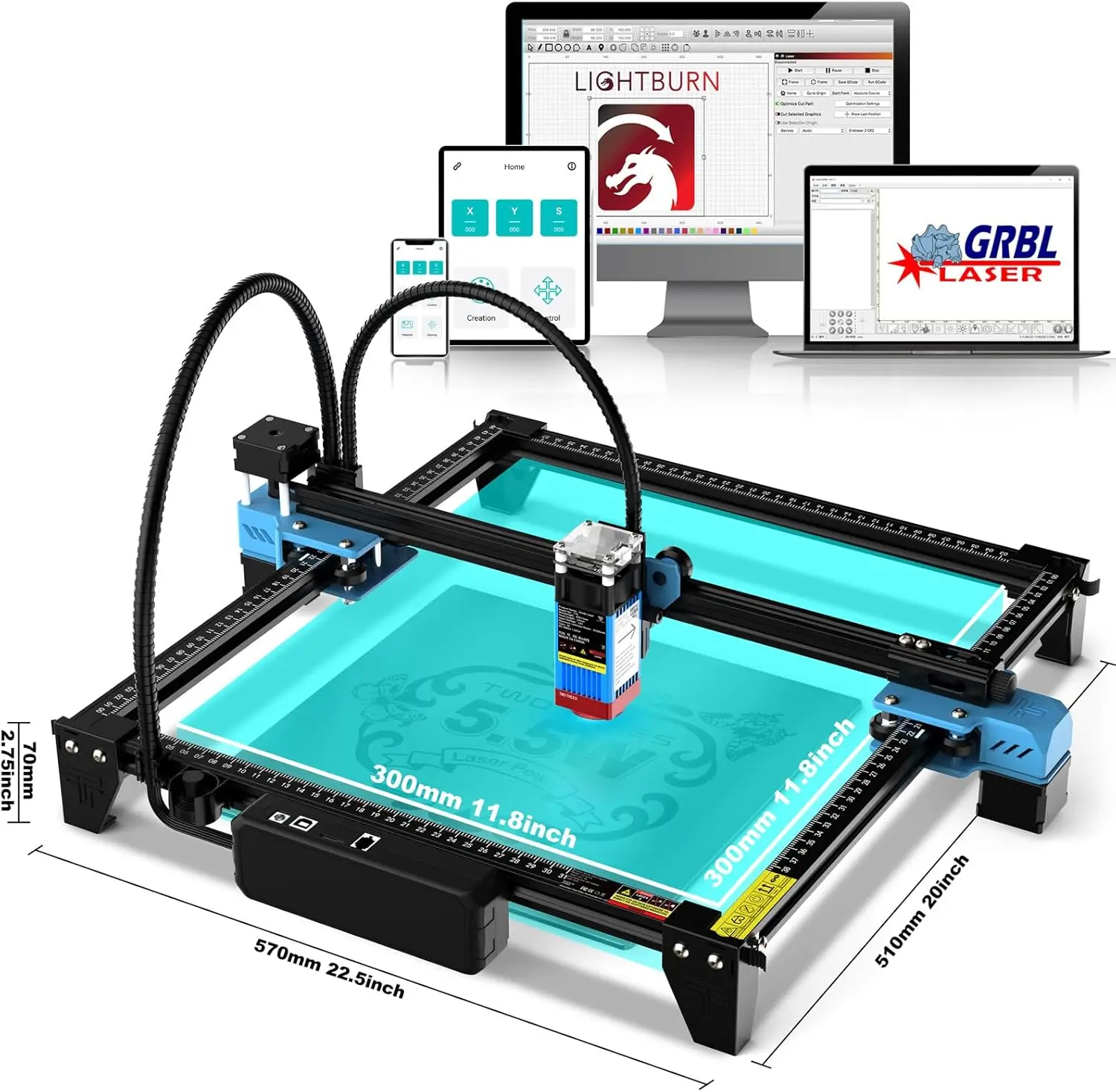 Máquina grabadora láser TTS-55 PRO de 5500mW, cortador láser, herramienta de grabado para madera, Metal, aluminio, vidrio y cuero