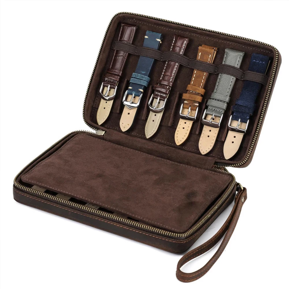 

Кейс для хранения ремешков для умных часов из натуральной кожи на 12 слотов, портативный чехол-органайзер для ремешков для часов