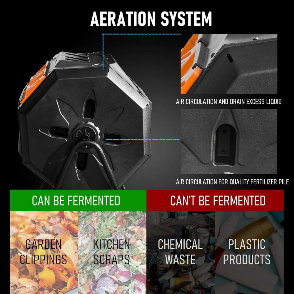 سلة سماد مزدوجة الغرفة بسعة 43 جالونًا مع أبواب منزلقة لساحة المطبخ في الحديقة #5