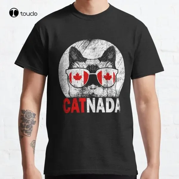 Catnada Funny Canadian Cat Sunglasses Canada Flag Classic T-Shirt Tee Shirt Kawaii Shirt Custom Gift Streetwear Tee Shirt Tshirt