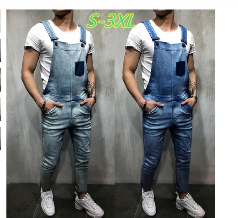 

2025 Men's Tooling Strap Jeans Color Matching Sling Casual Denim Trousers