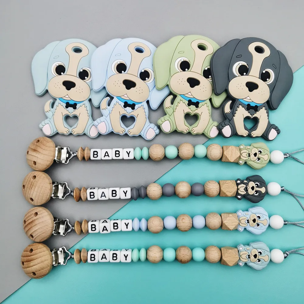 Custom English Russian Alphabet Names Baby Silicone Dog Pacifier Clips Chains Teether Pendants Baby Pacifier Kawaii Teether Gift