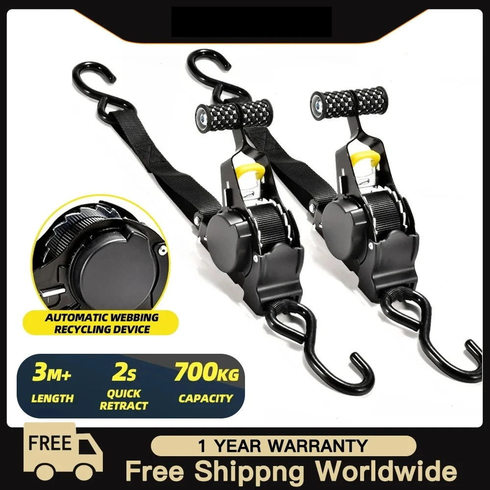 Heavy-Duty Ratchet Straps for Cargo-Retractable Belts for Load and Luggage,Suitable for Motorcycles andCars,withEnhancedSecurity