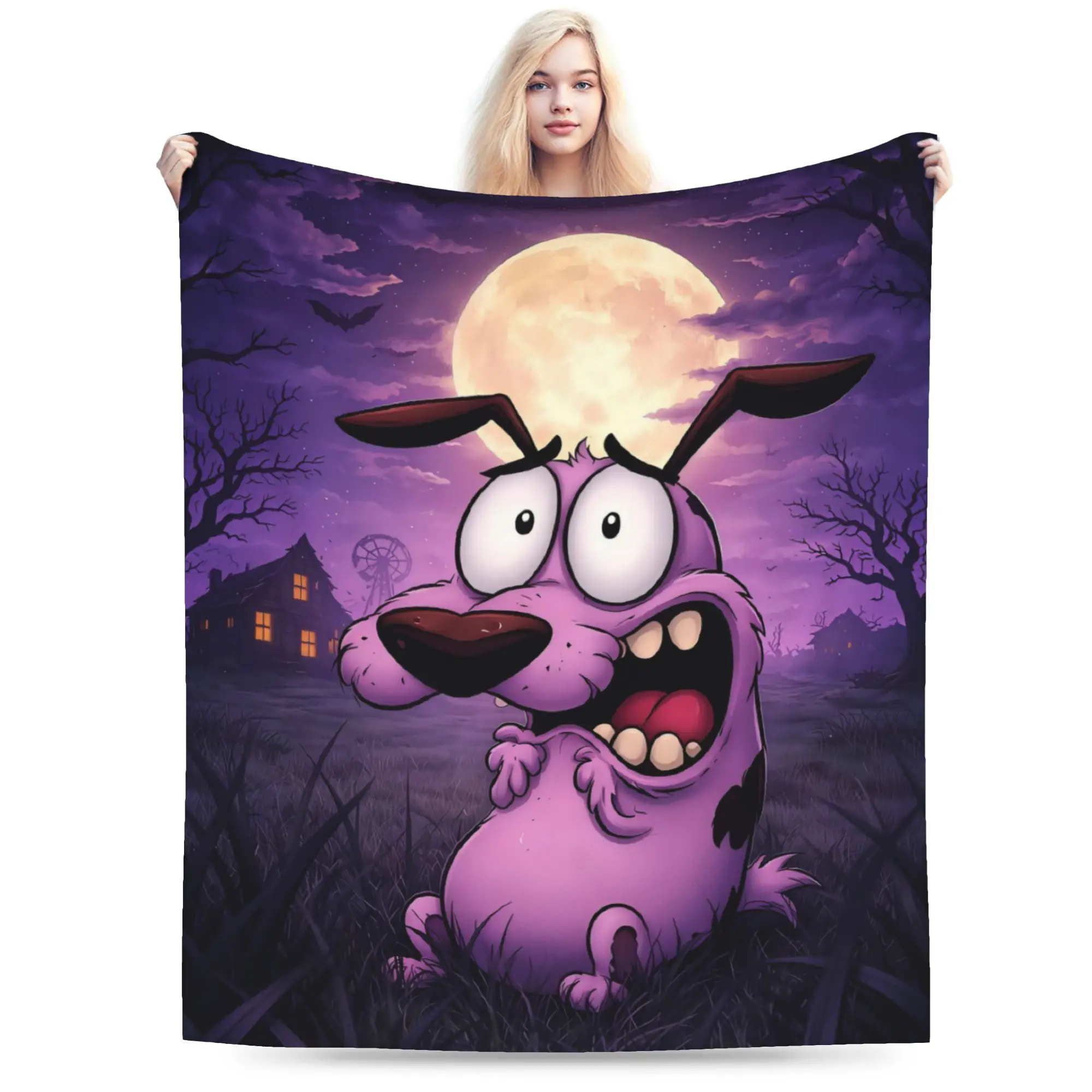 Custom Courage the Cowardly Dog  Blankets Warm Flannel Halloween Cartoon  Throw Blanket for Bed Travel Rug Piece