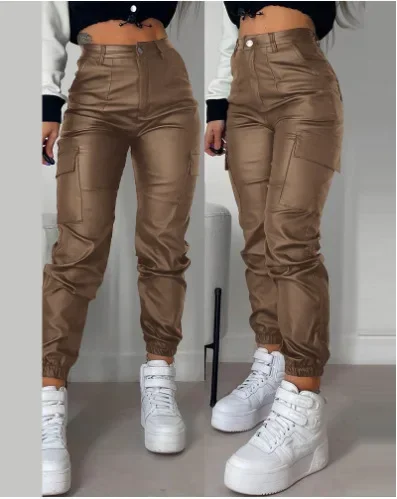 

Black Elegant Cuffed Cargo Pants Spring Summer Biker Gothic High Waist Women Straight Long Trousers Party New 2025 Y2k Capris