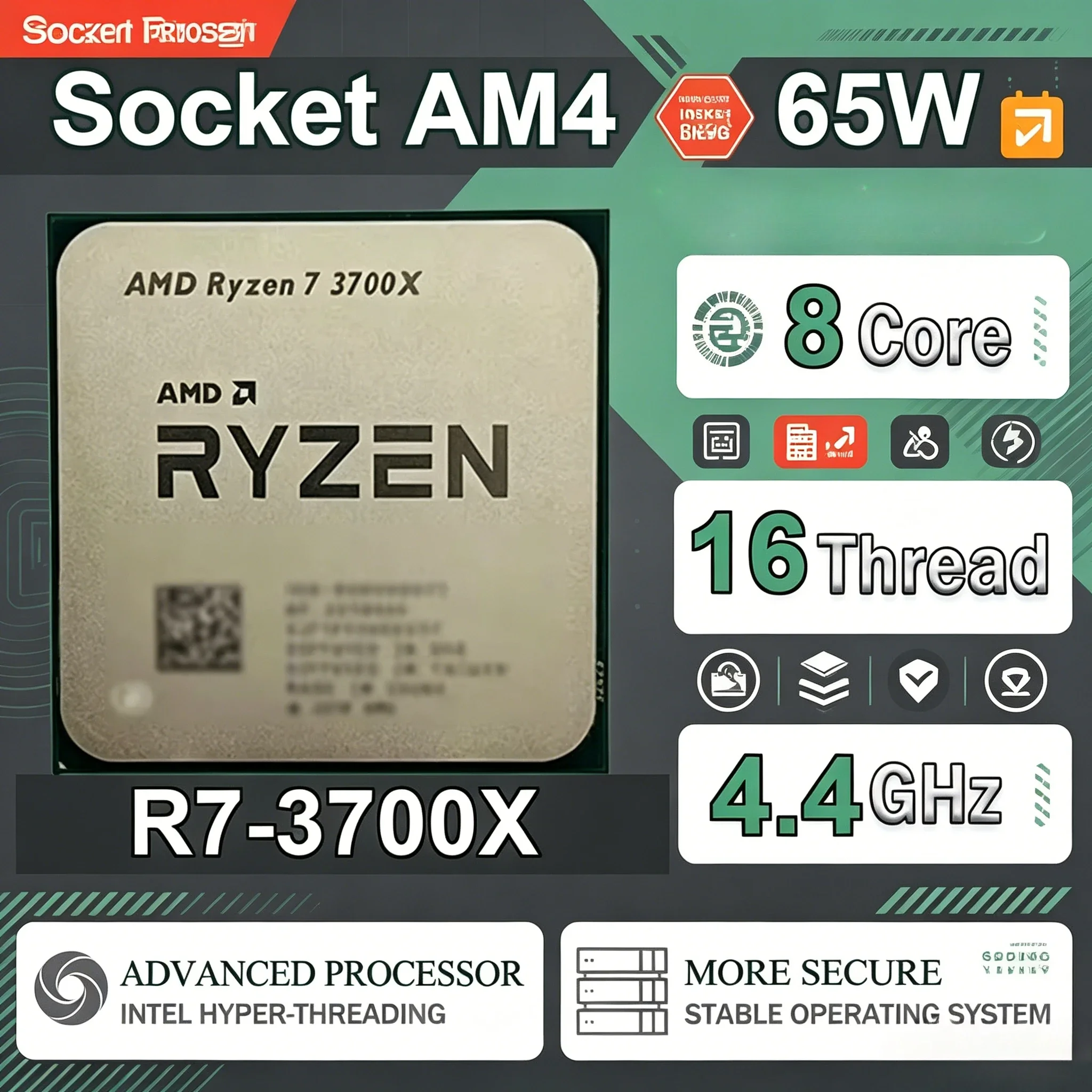 AMD Ryzen 7 3700X 8-Core 16-Thread 3.6 GHz 65W 7NM L3=32M Socket AM4 CPU Processor R7 3700X Smooth Multitasking
