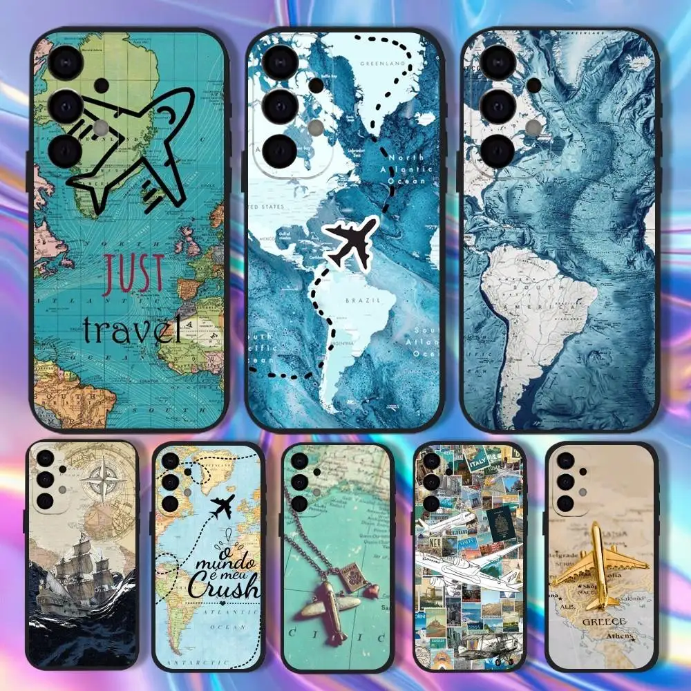 

Чехол для телефона с картой мира Travel Plans для Samsung S25, S24, S21, S22, S23, S30, Ultra, S20, Plus, Fe, Lite, 5G, черный чехол