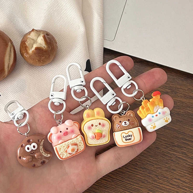 Cute Cartoon Animal Dessert Keychain Cookie Bear Fashion Pendant Lovely Animal Keychain Backpack Decoration Couple Gifts