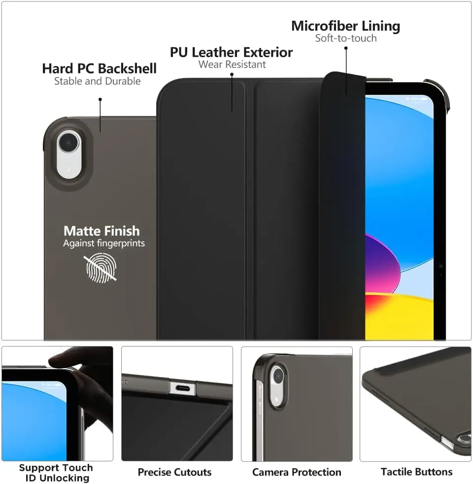 Funda para iPad (A16) 11.a generación 11 pulgadas 2025, iPad 10.a generación 10,9 pulgadas 2022, funda protectora delgada con soporte y PC duro