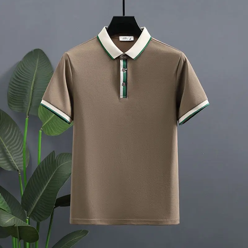 Men's Summer New Short Sleeve Polo Shirt Solid Color Casual Comfortable Slim Fit Fashionable Top for Middle-Aged and Young Adult