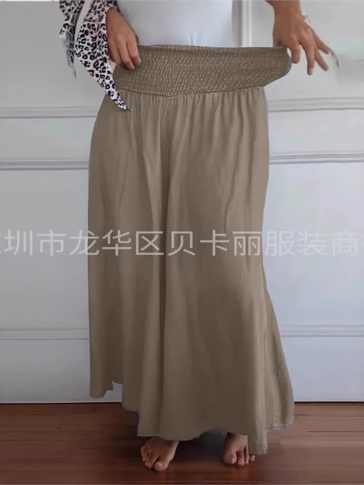 2025 Summer New Women's Solid Color Wide Leg Pants Fashionable And Casual Drawstring Pants Elastic Waistband Pocket Loose Pants