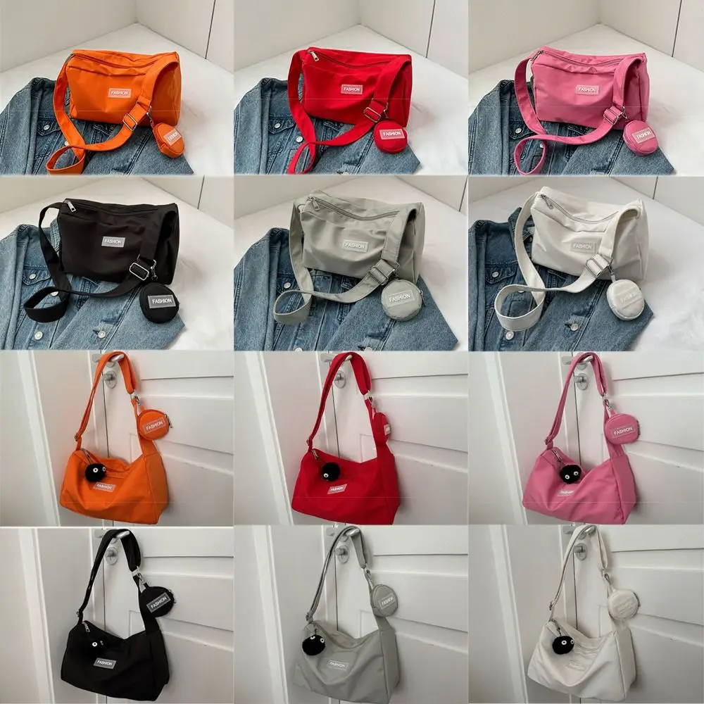 OX bolsa de ombro com pingente bola de pelúcia para meninas, bolsa crossbody, estilo coreano, esportes, estudantes, mulheres, bolsa