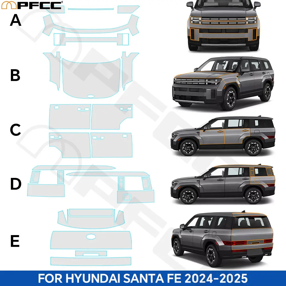 

8.5Mil Pre-cut TPU Paint Anti-scratch Protection Film For Hyundai Santa FE 2024 2025 Car Body PPF Bra Clear Sticker Resistant