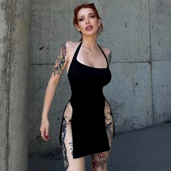 2024 Summer New Solid Color Backless Open Halter Halter Sexy Spice Sheath Dress