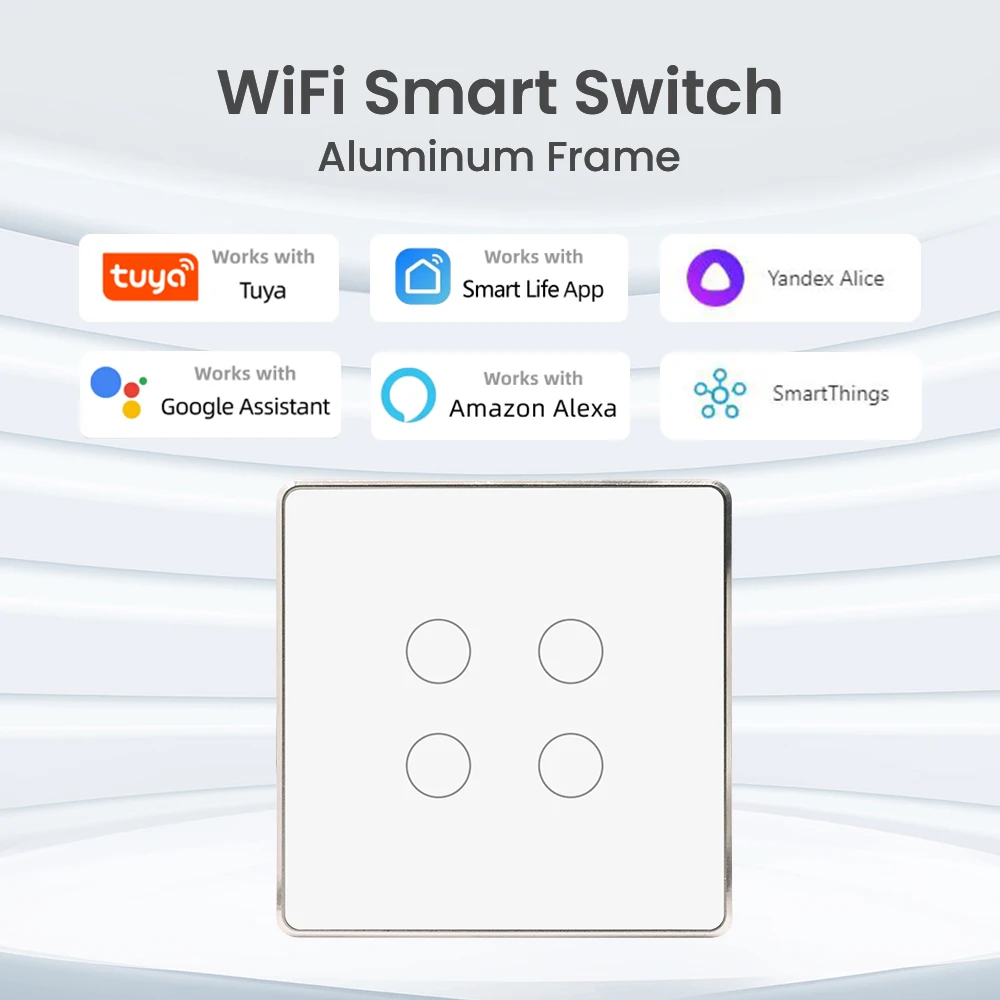 

LOUYSGEN Tuya Wi-Fi умный переключатель с золотой алюминиевой рамкой ЕС 4-канальный 1-позиционный сенсорный переключатель Alexa Google Home Alice Smart Life