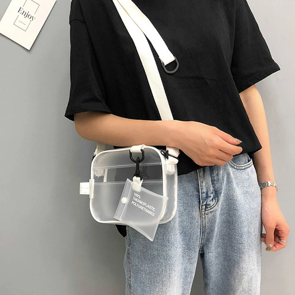 Causual PVC Transparent Klar Frau Umhängetaschen Schulter Tasche Handtasche Ptgir Kleine Telefon Taschen mit Karte Halter Breite Bügel Klappe