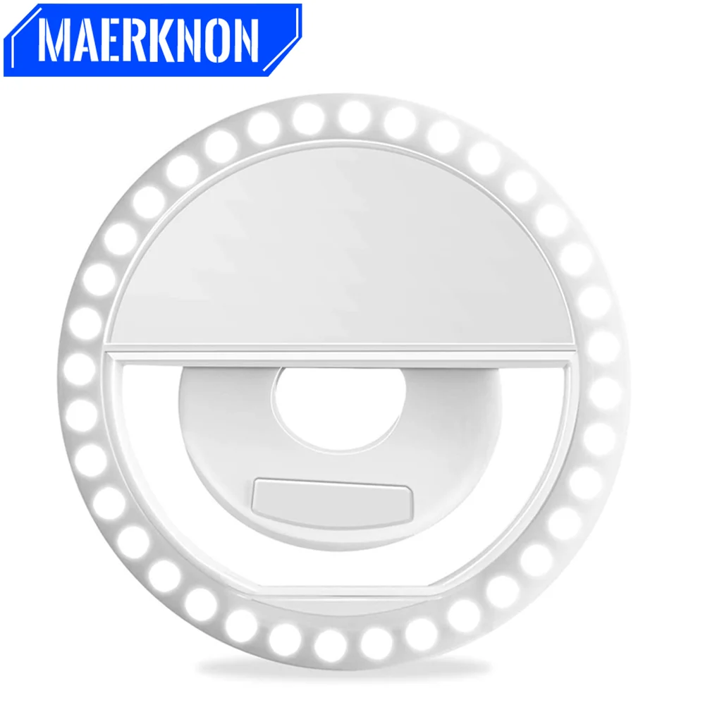 USB Rechargeable LED Selfie Ring Light with 36 LEDs for Mobile Phone Photography, Compatible with Samsung Xiaomi Huawei