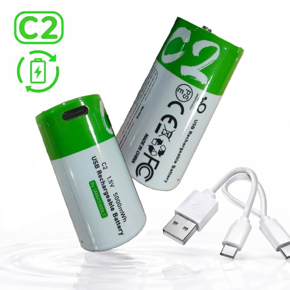 LR14/C2 Lithium Polymer Rechargeable Battery 1.5V 5000mWh Type-C Ultra-Fast Charging Lithium Battery Suitable for Gas Stoves Etc