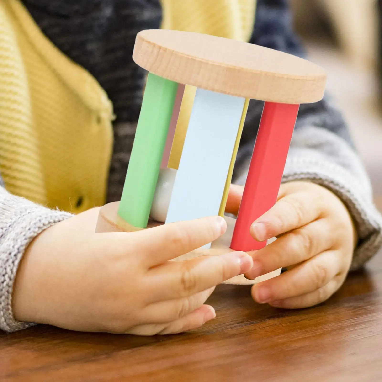 Sonajero de madera con movimiento de clasificación de Color, juguete de campana rodante para bebés de 6 a 12 meses