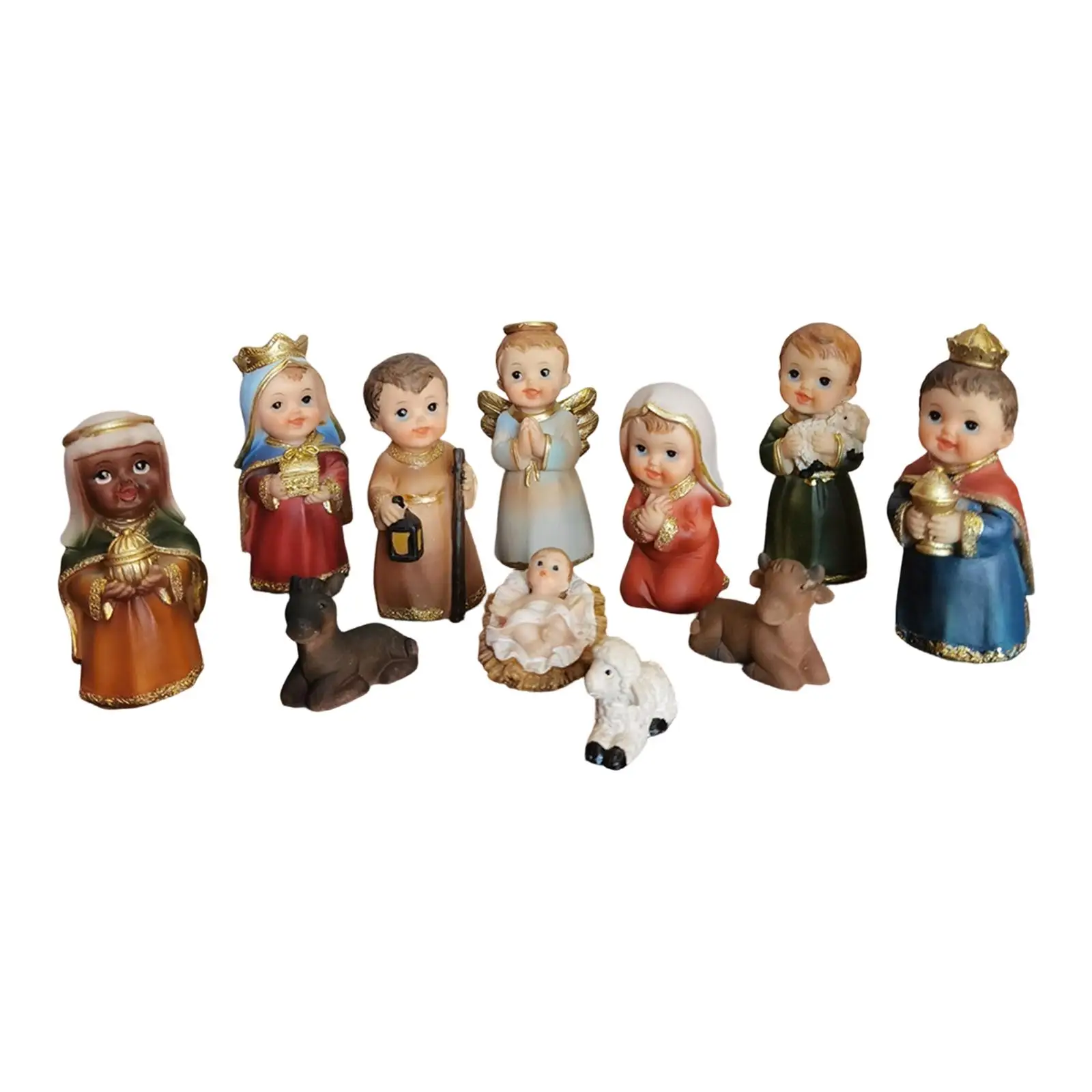 Miniature Nativity Figurines 9cm Resin Complete Manger Set Indoor Home Decor for Christmas Celebrations