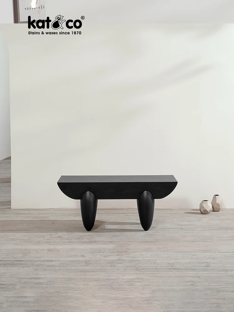 Hxl Mild Luxury Retro Black Stool a Block of Wood Or Stone Japanese Style Silent Style Side Table Designer Furniture