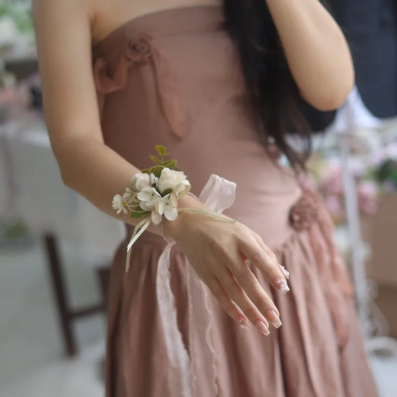 Wedding simulation flower fabric bride flower girl ribbon bracelet high-end wrist flower niche