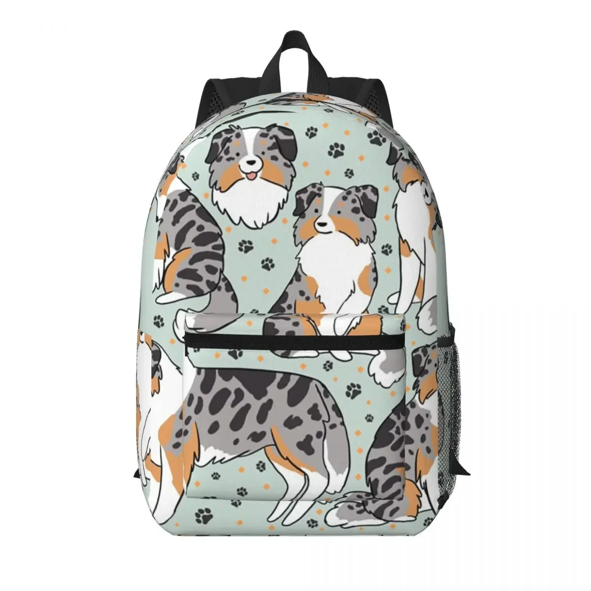Australian Shepherd And Floral Print Student Backpack School Bag Hiking Travel Daypack for Boys Girls Bookbag Shoulder Bags