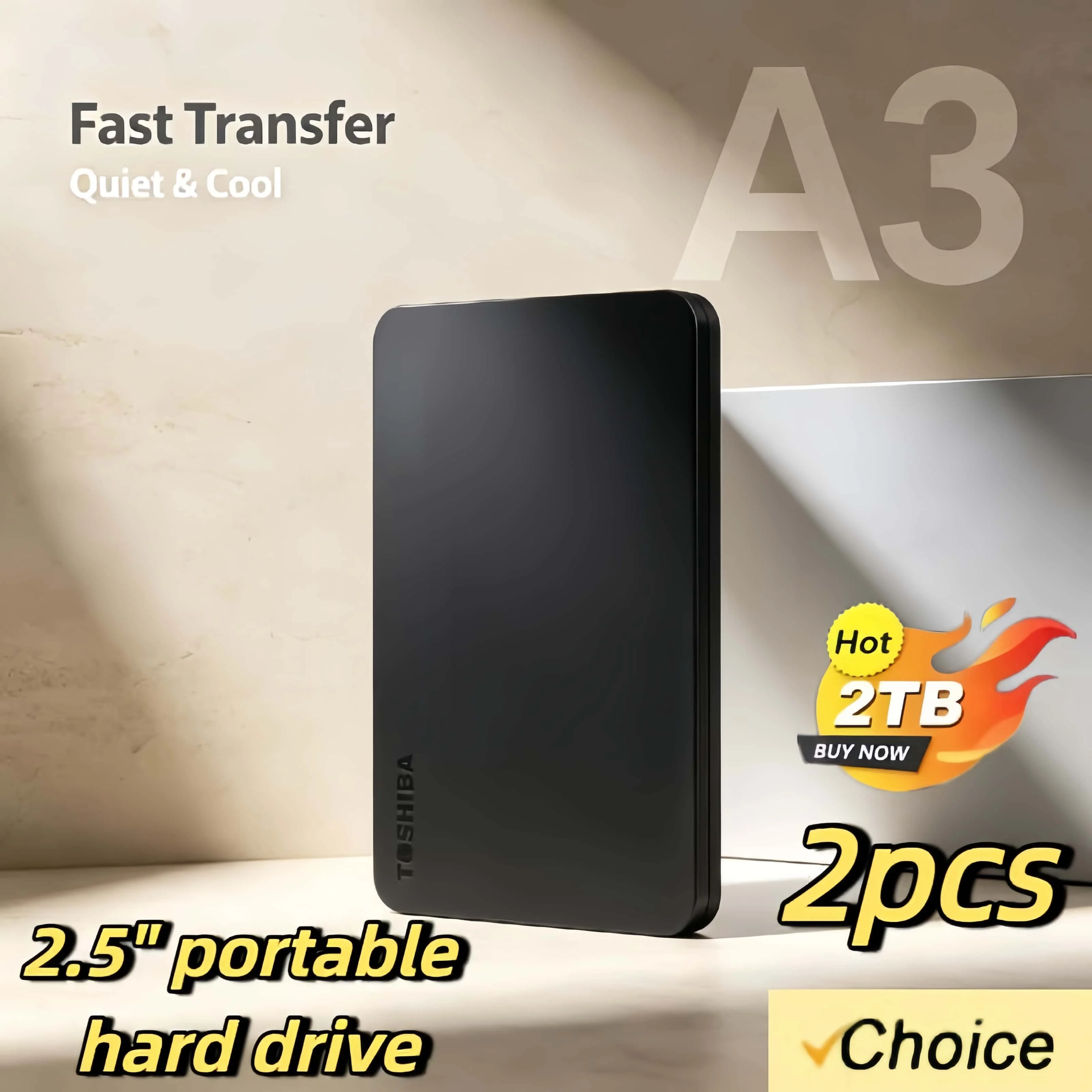 OEM For Toshiba A3 Expansion HDD Drive Disk 500GB 1TB 2TB USB3.0 External HDD 2.5 Inch Portable External Hard Disk Box 2PCS