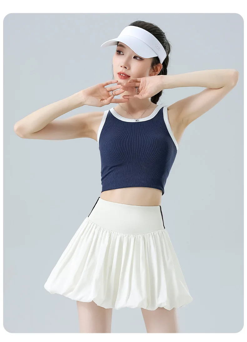 Summer New Fake Two-Piece Anti-Light Golf Badminton Outdoor Fitness Sporty Flower Bud A-Line Skirt