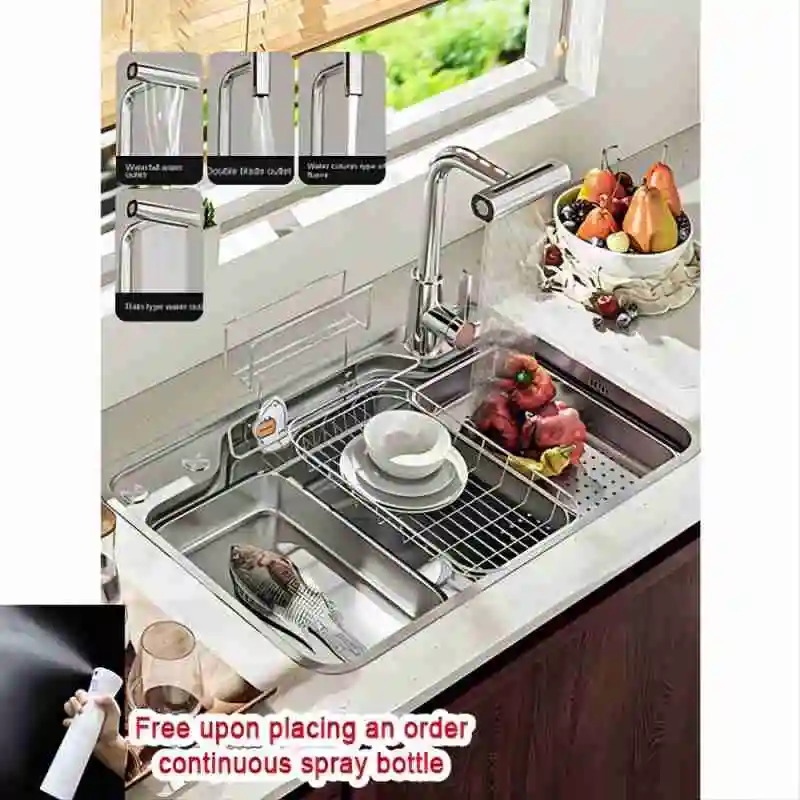 

Nano 304 StainlessSteel Kitchen Flying Waterfall Digital Display Large Single Dish Basin Sink Honeycomb Silver Water