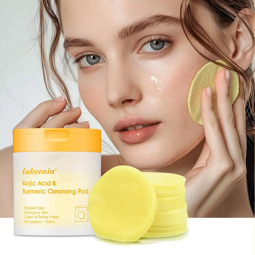 80 Turmeric Kojic Acid Exfoliating Cleansing Pads Facial Cotton Spots Clean Sponge Skin Dark Moisturizing Acne Fade Mild Ta W5K3