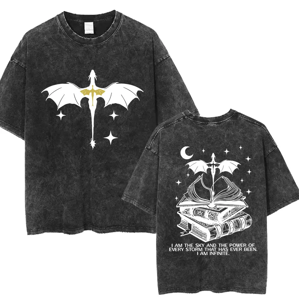 Basgiath War College Riorson House Washed T Shirt Fourth Wing Dragon Rider T-shirt Men's Fashion Cotton Oversized Tshirt Gifts image 3
