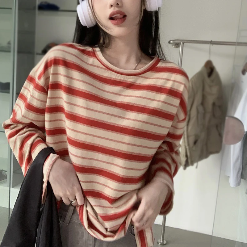 T-shirts for Women Streetwear Woman Clothing Y2k T-shirts Korean Fashion Striped Long sleeve T-shirts Student Tops