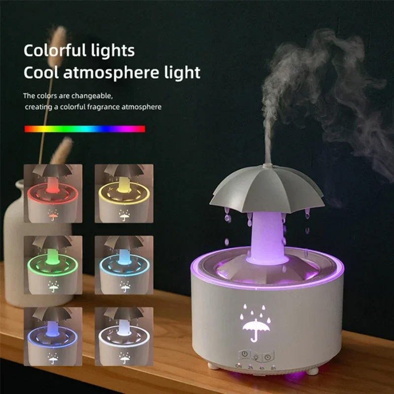 

New Creative Rotating Raindrop Aromatherapy Machine Rain Cloud Humidifier Heavy Fog Quantity Colorful Moving Head Humidifier