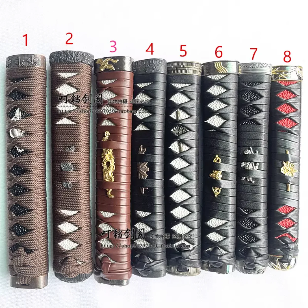 20cm Universal Tsuka Handle Hilt, Hard Wood Wrapped w/Imitation Fishskin & Leather/Silk Ito, Alloy Fittings