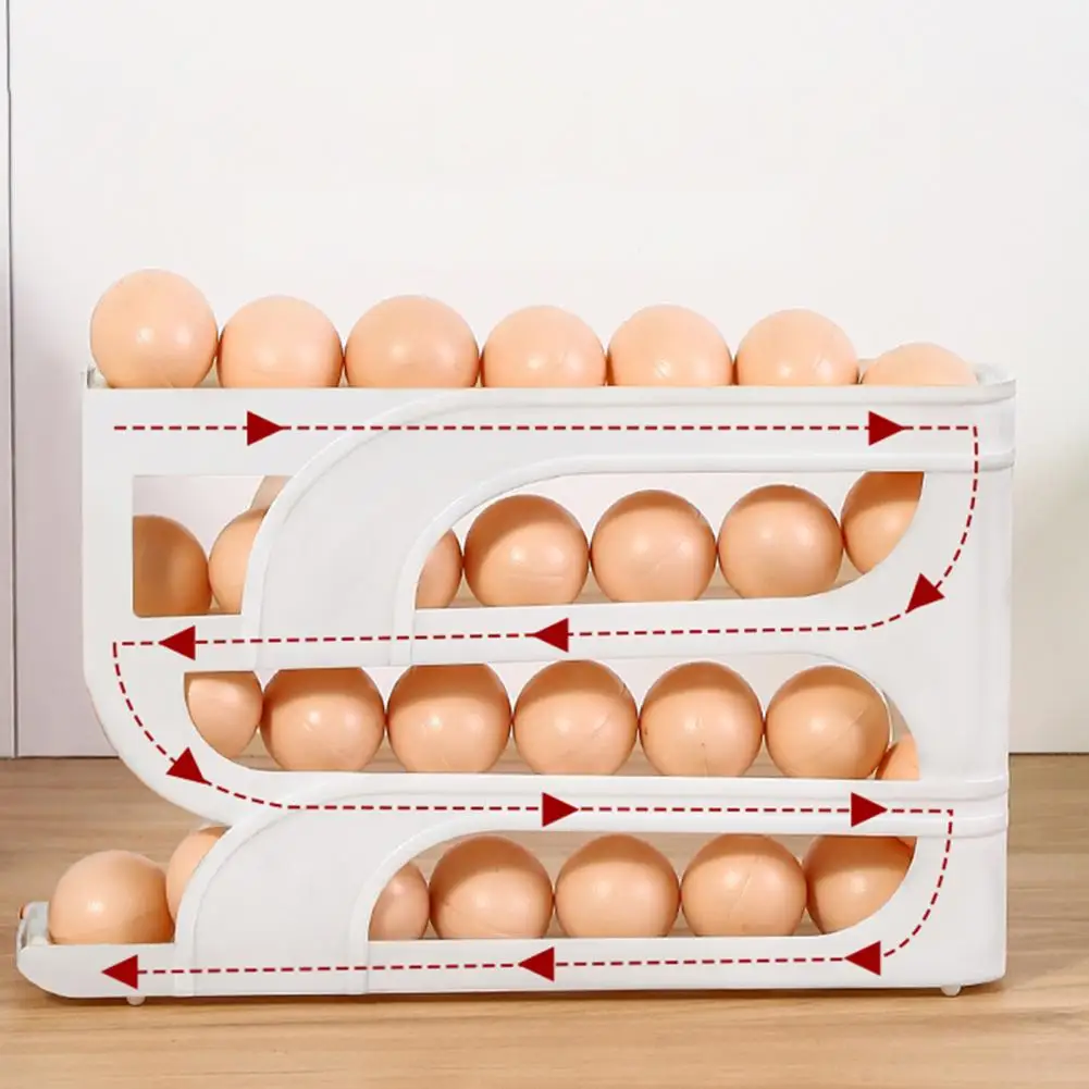 Fridge Side Door Slide Egg Stoarge Rack 4 Tiers Automatic Rolling 30 Egg Organizer Dispenser Diner Restaurant Egg Holder Kitchen