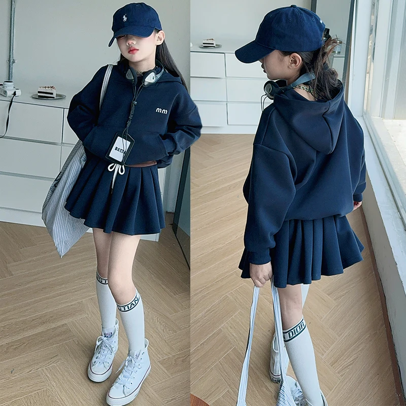 

Girls Autumn clothes Set 2024 Fashion Korean Child College Style Hoodie+pleated skirt 2pcs junior kids suit teen clothes outfits