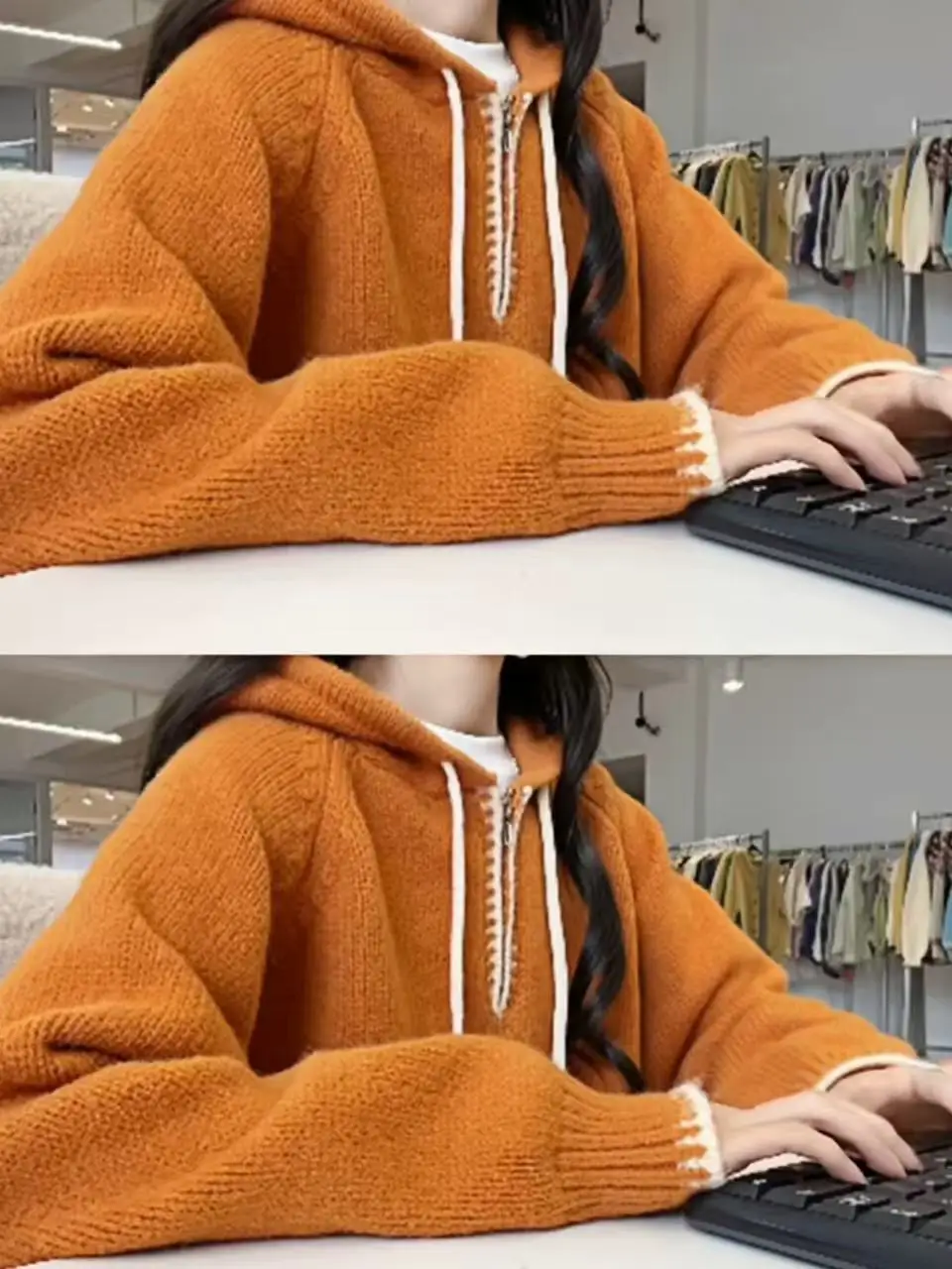 

Soft Cozy Hooded f Zip Knitwear Women's Loose Versatile Orange Sweater Aosphere Feeling Top Commute Sle Long Sve