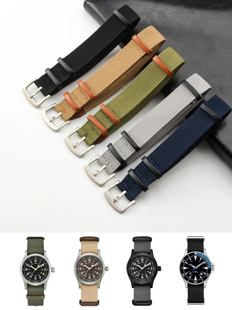 Nylon Woven Solid Stainless Steel Needle Buckle Accessories for Hamilton Omega Seiko Tissot Tudor Canvas 20 22mm Watchband