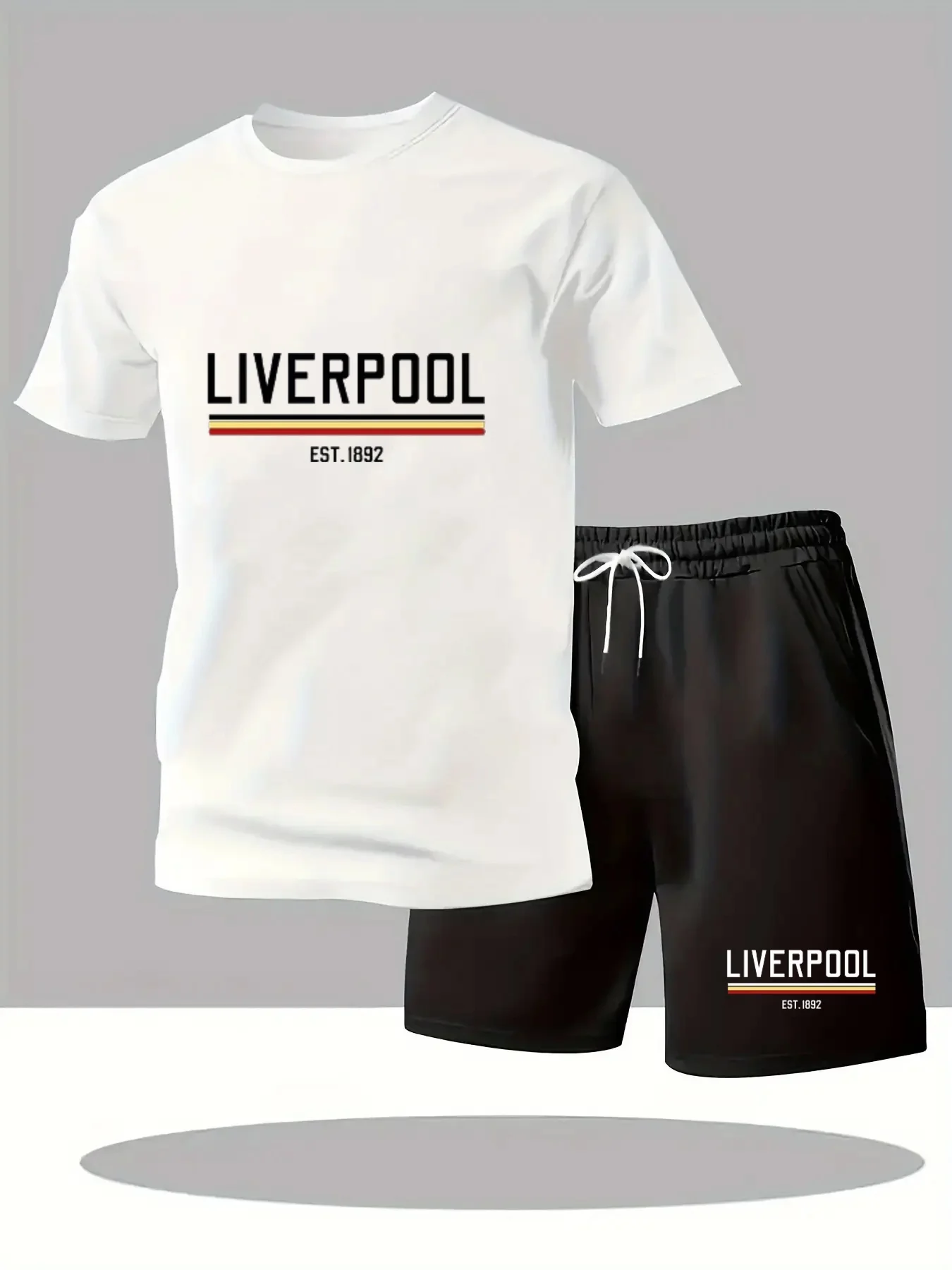 

Liverpool 1892 Letter Print Men Two Piece Outfit Lightweight Breathable Quick Dry Shorts T-shirt Outdoor Casual Tracksuit