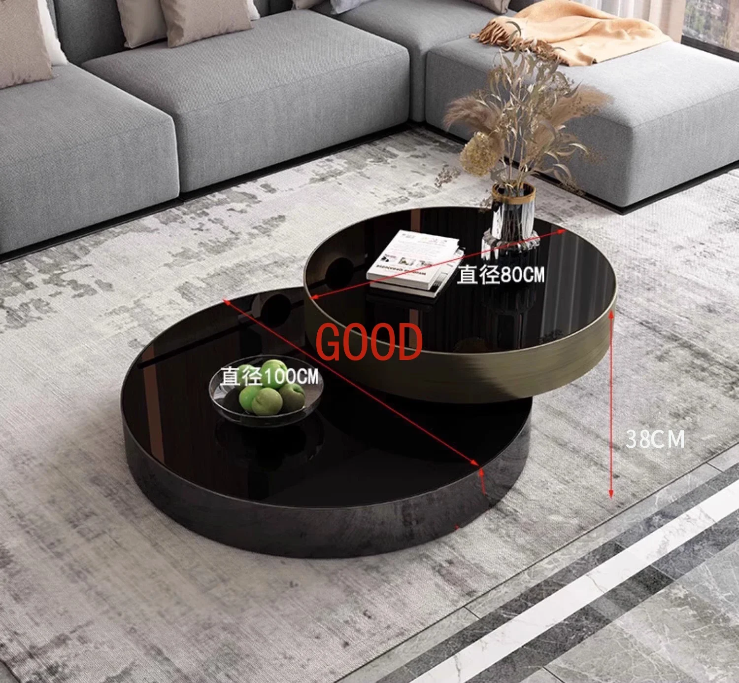 غرفة المعيشة المنزل الحديثة الخفيفة الفاخرة طاولة القهوة الدوارة المستديرة الإنترنت المشاهير طاولة القهوة الزجاجية المقسى #6