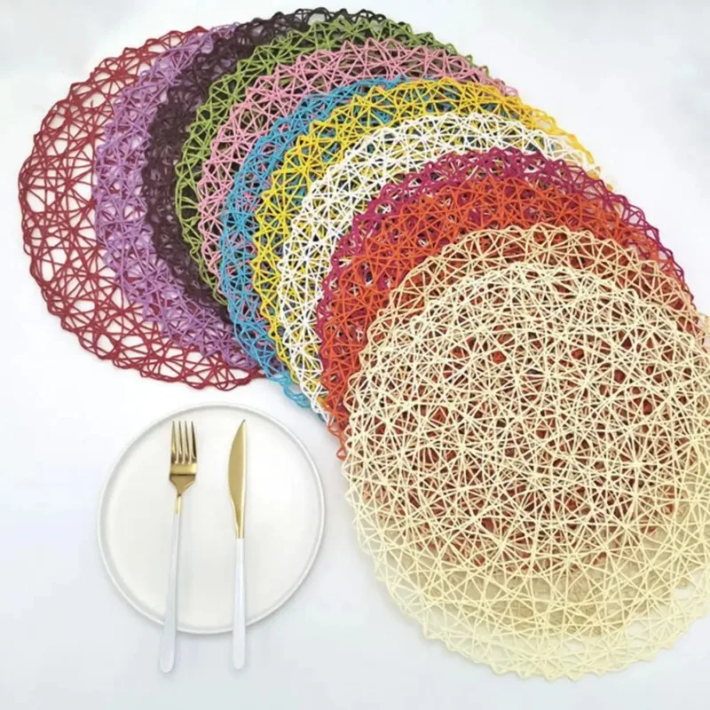 15 Inch Crochet Knitting Round Woven Place Mats Paper Fiber Table Placemats Hollow Decorative Placemat Dinning Place Mats Decor