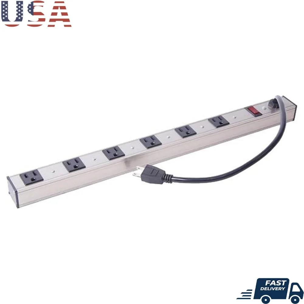 

6 Outlets Aluminum Power Strip 3ft Power Cord Lighted Reset Switch ETL Approved 15Amp 1872W Electrical Rating Home Office Use