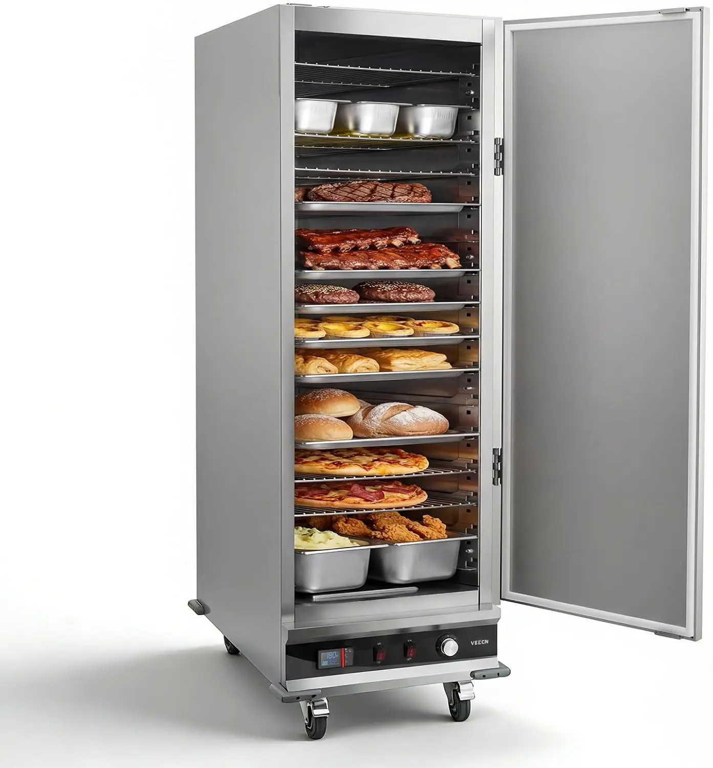 Electric Hot Box Food Warmer, 16-Tier Commercial Warming Cabinet with Water Tray, Single-Door and Adjustable Shelves, Stainless