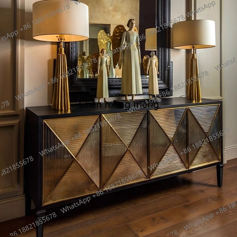 

light luxury solid wood entrance cabinet four-door storage cabinet living room simple French retro storage wall sideboard