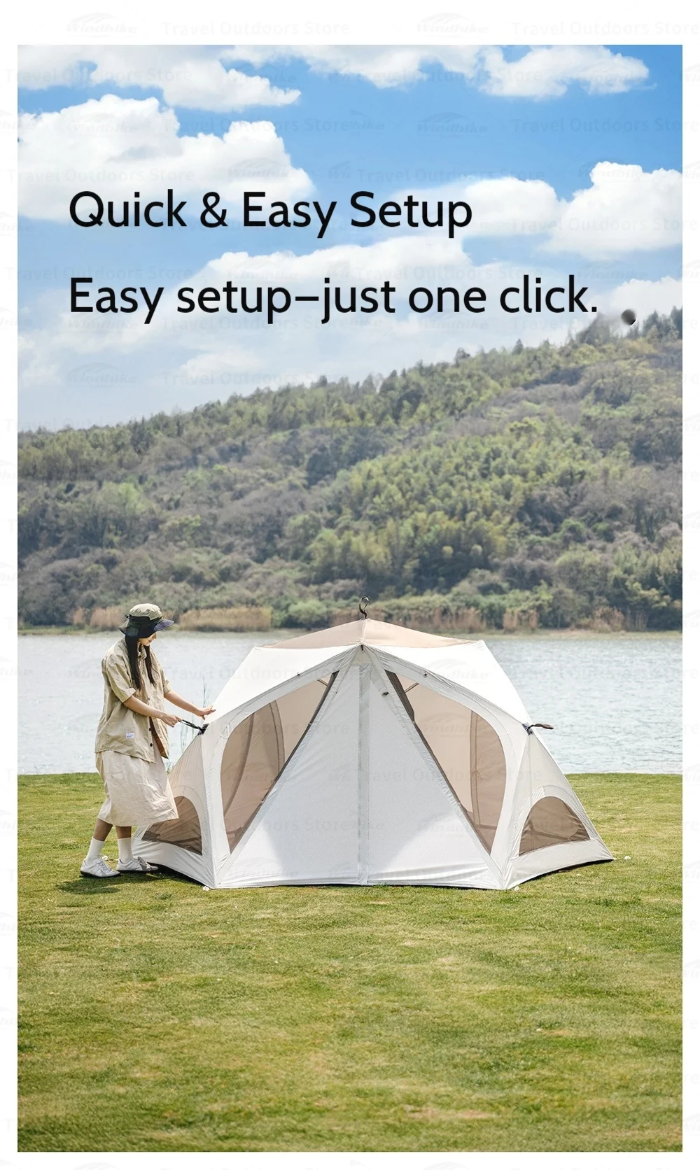 Naturehike Kabi Schnellöffnungs-Zelt für 4 Personen Klasse A Babyfreundlicher Stoff Silberbeschichtet Wasserdicht für Outdoor-Familien-Camping Park – Detail 4